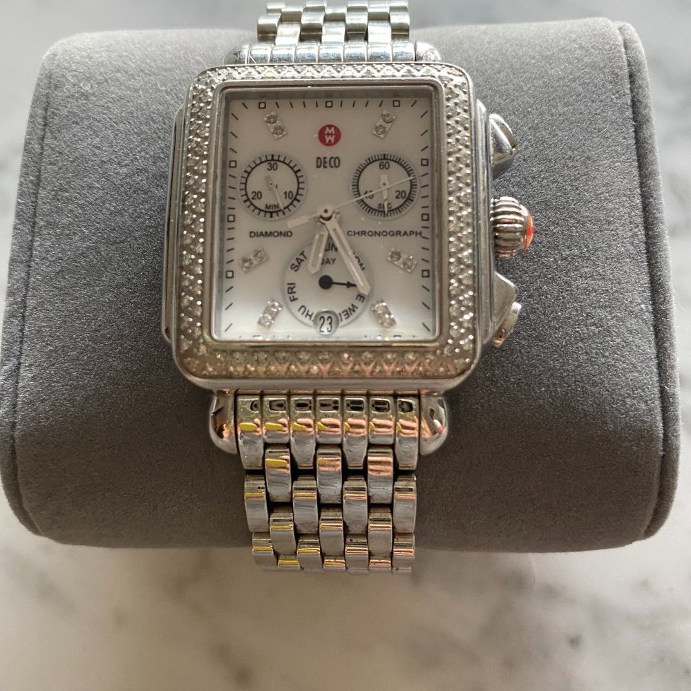 Authentic Michele Deco Diamond Chronograph Watch
